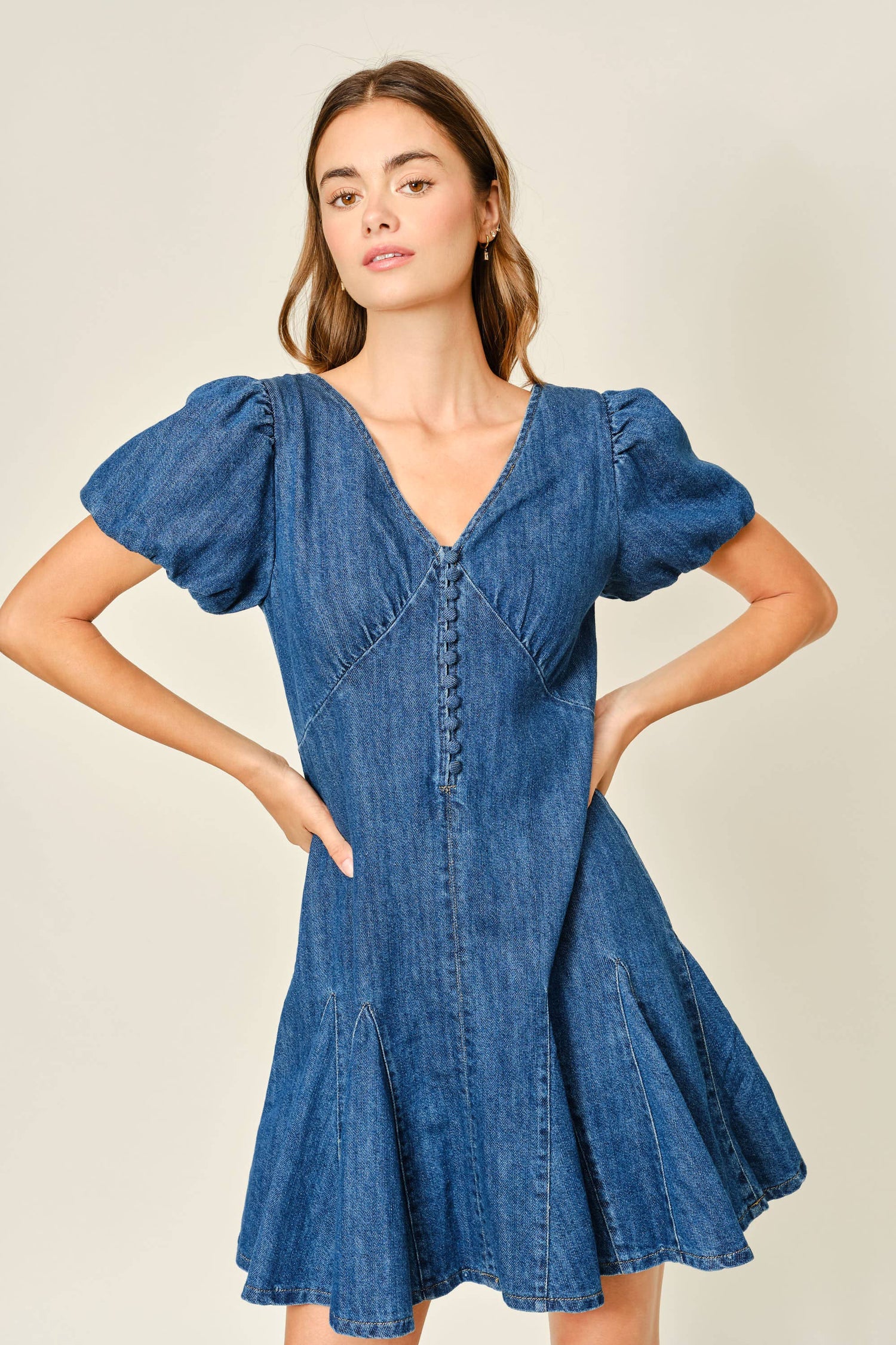 Sally Puff Sleeve Denim Mini Dress