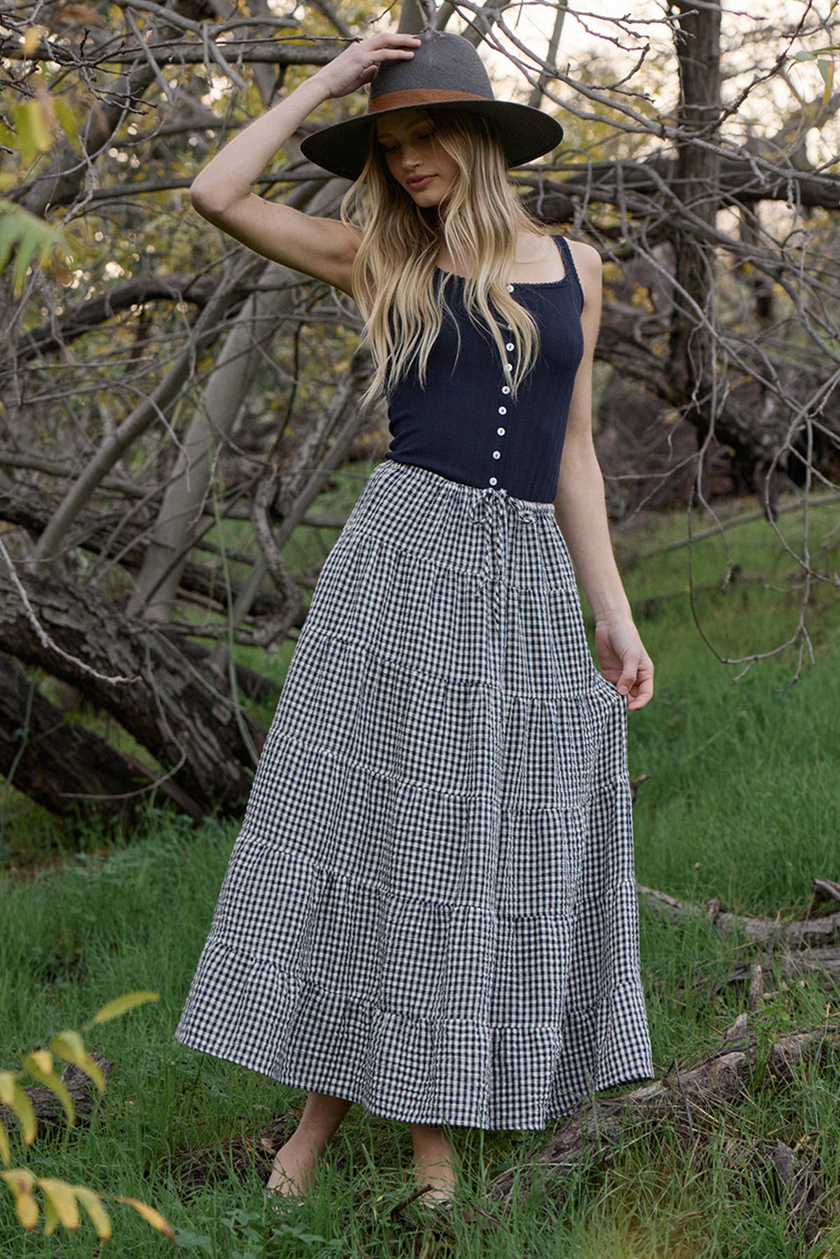 Gracie Gingham Tiered Maxi Skirt