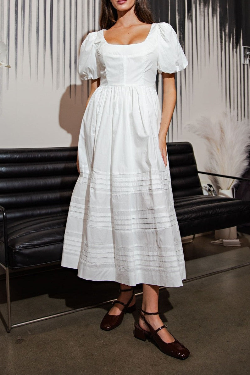 Cotton Poplin Puff Sleeve Midi Dress Mila Dress Doen Anthropology dupe dress at Boltranchstore.com free shipping womens dress formal party wedding celebration birthday portrait black and white