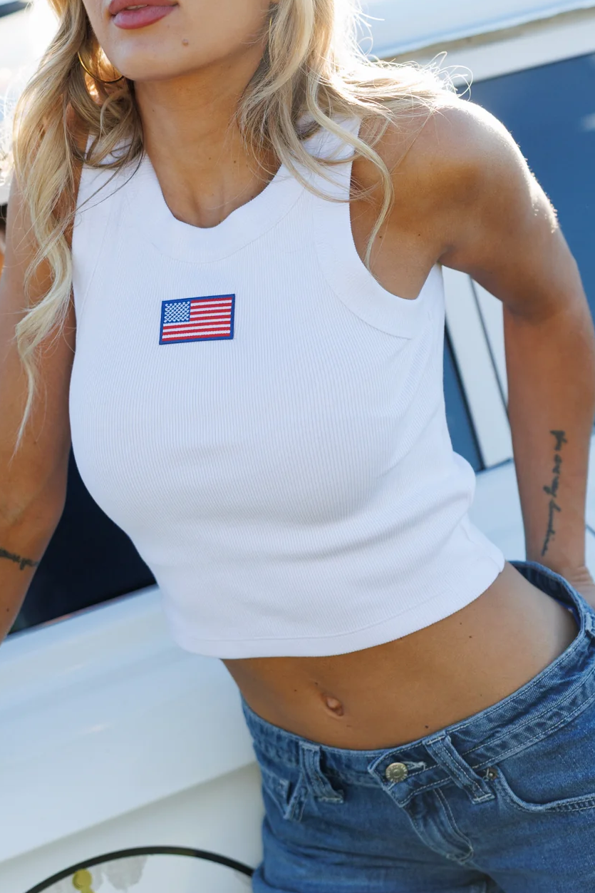 American Flag Patch White Tank
