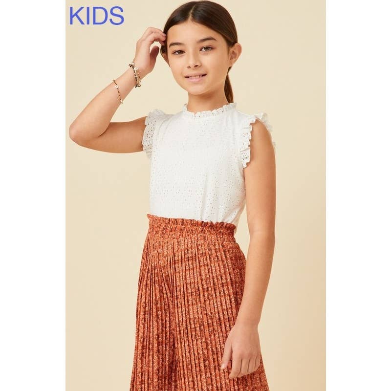 Girls Knit Eyelet Ruffle Detail Tank