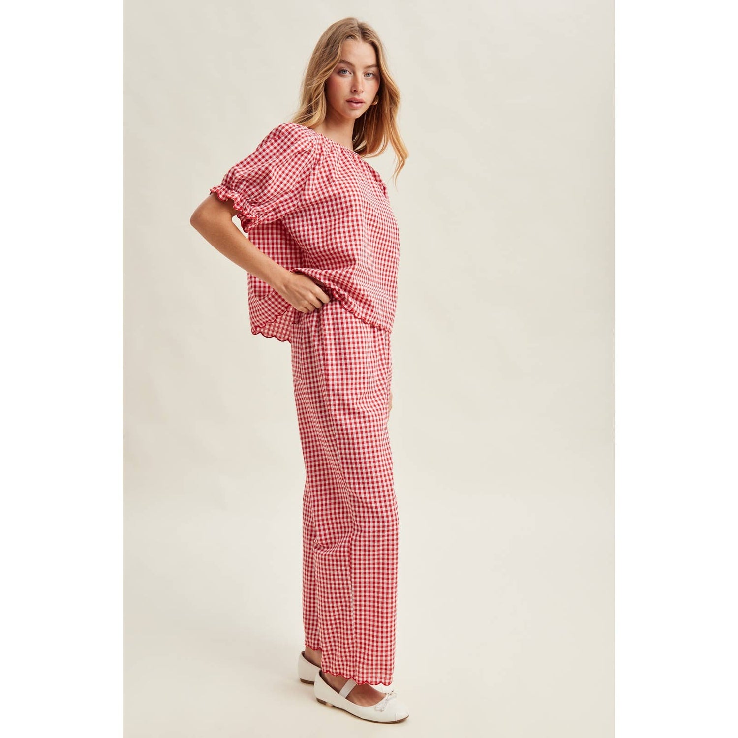 Wendy Gingham Scallop Hem Shirt