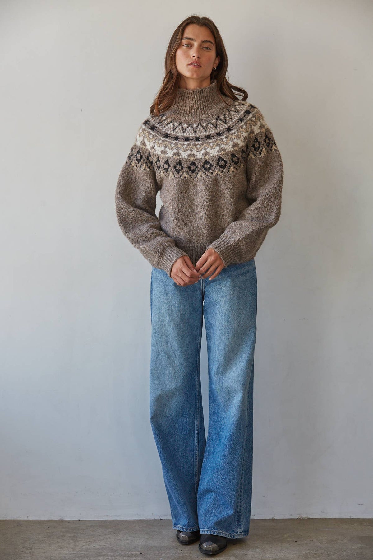 brown fair isle turtleneck sweater for women sold at Bolt Ranch Store