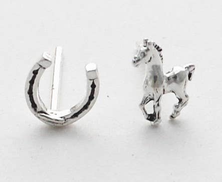 Horse & Horseshoe Stud Earrings silver