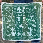 Fringe Scarves Game Day Down South Doily Bandana Green papel picado inspired print of boots blooms horseshoes and cactus womens western boutique Utah SKU BANDDSDGRN26140