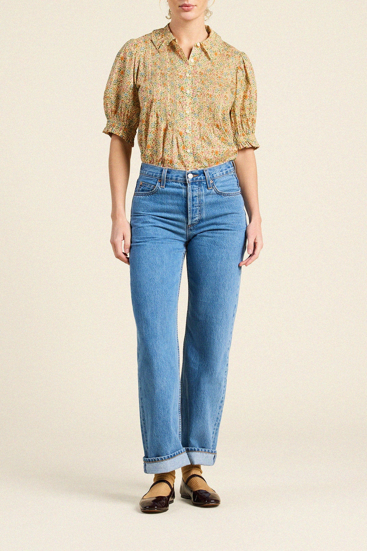 Trovata Jess Blouse Gardenette petite pintucks adding texture and hand crafted charm ranch wear