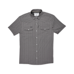 gray button up shirt with sun and squiggle pattern pearl snaps collar short sleeve western style double pocket The Hondo at boltranchstore.com Poncho outdoor