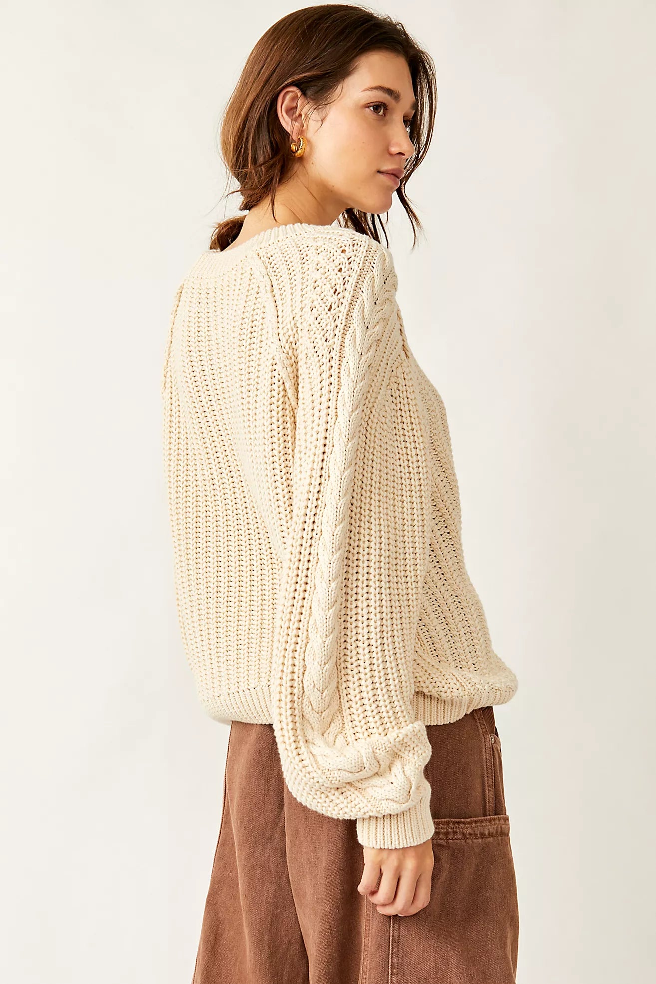 Free People Frankie Cable Sweater - Ivory