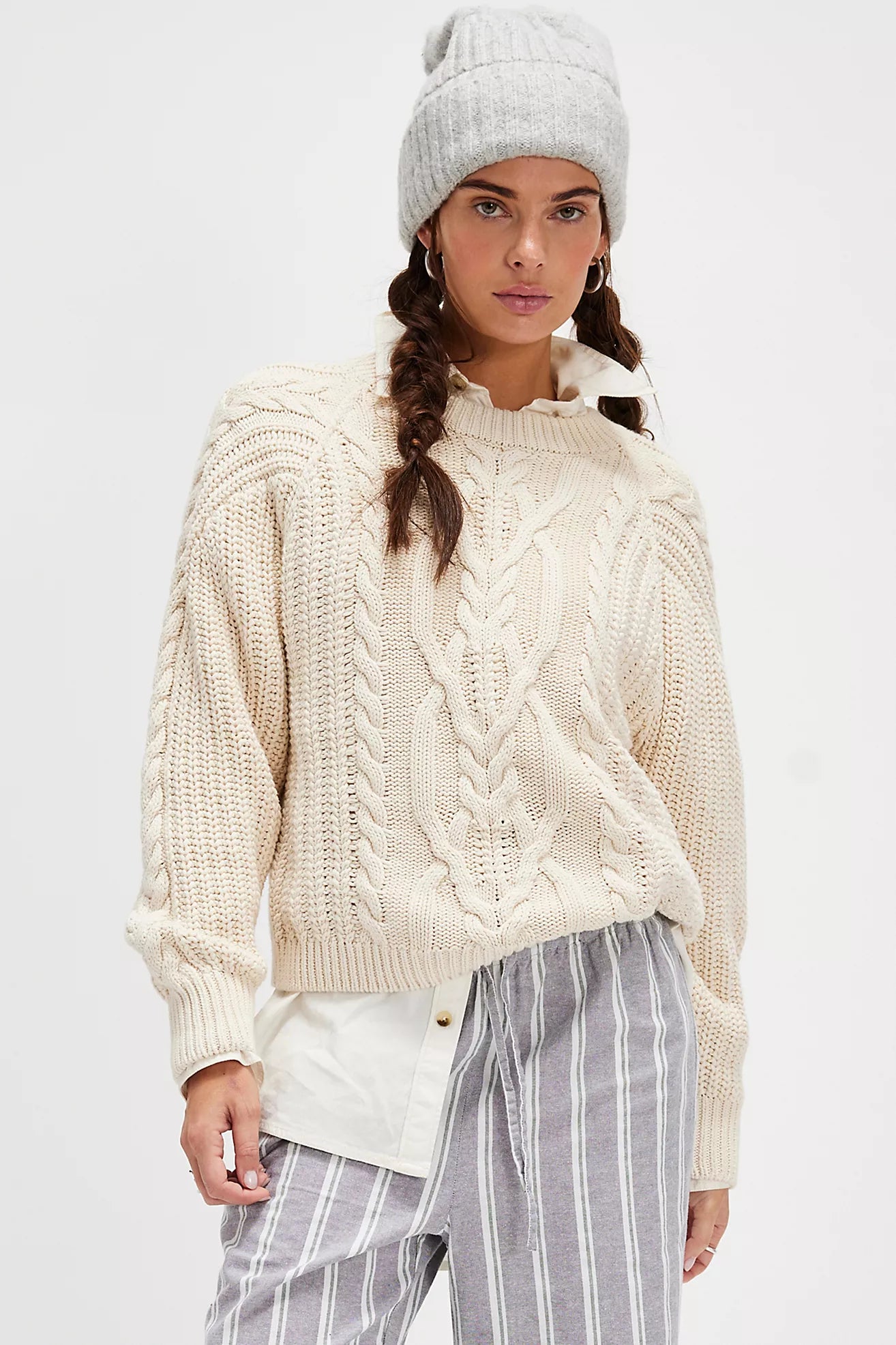 Free People Frankie Cable Sweater - Ivory