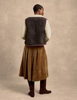 Penelope Chilvers Lancaster Cotton Velvet Skirt layered with a gilet for cool autumn days
