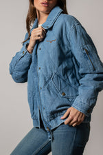 Kimes Ranch Womens Phoebe Indigo oversized drop shoulder silhouette with a quilted denim back panel womens western fashion