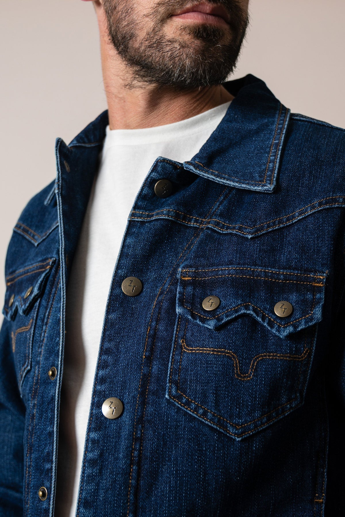 Kimes Ranch Mens ZT El Ranchero Indigo back yoke seaming and son dark denim rodeo style