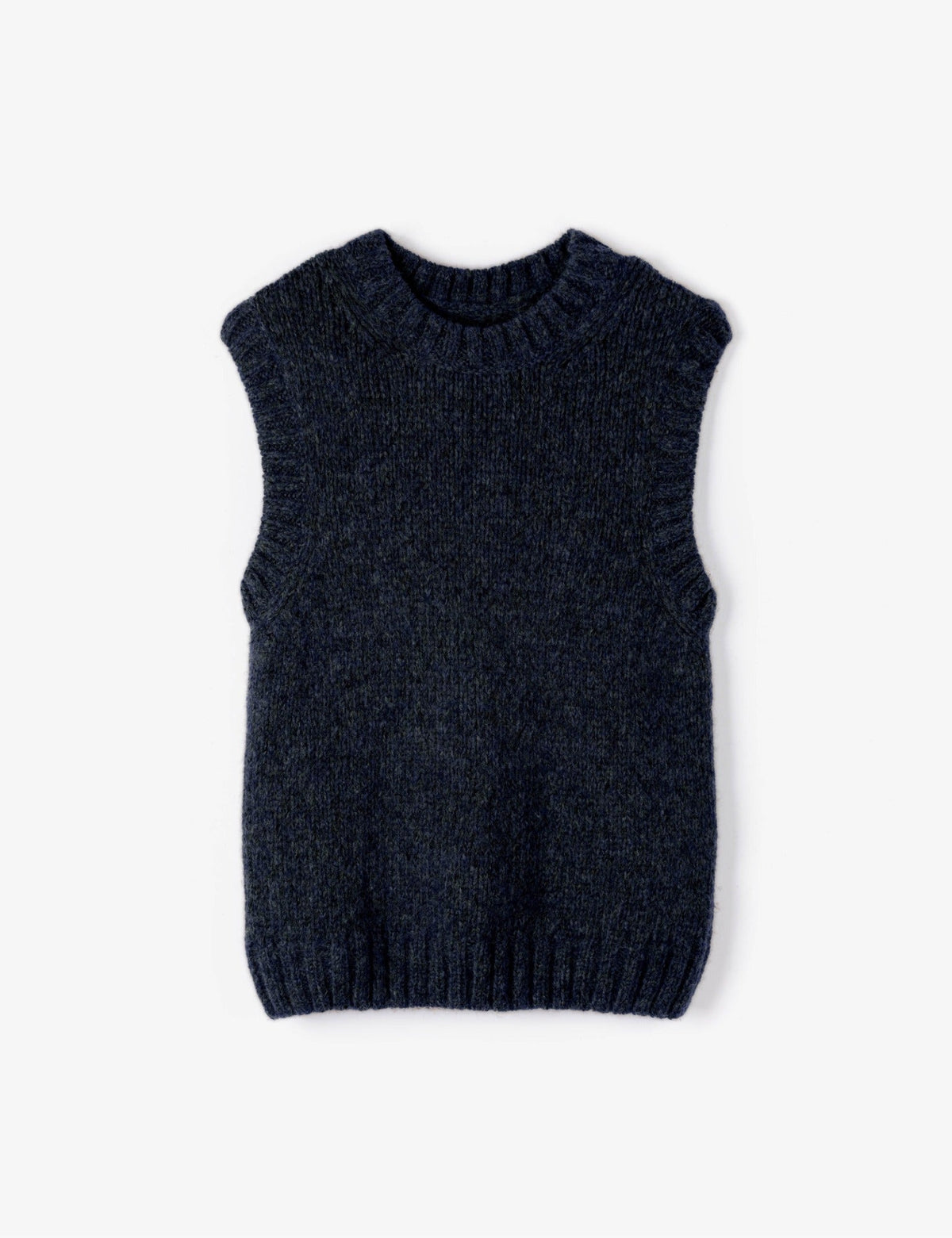 Penelope Chilvers Knitted Tank Navy alpaca merino wool and nylon sleeveless knit vest in navy with ribbed neckline womens western boutique Utah SKU 0H09121X0007B3104Y