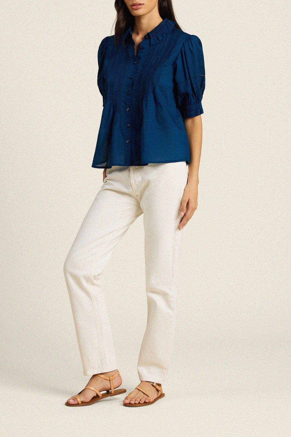 The Jess Blouse at boltranchstore.com Trovata Woman wearing a blue blouse womens shirt free shipping summer shirt rodeo outfit 