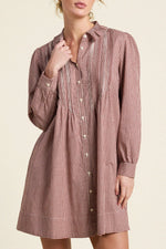 Trovata Olive Dress Mahogany Check ruffled bib collar with piping and pintuck detail womens western clothing