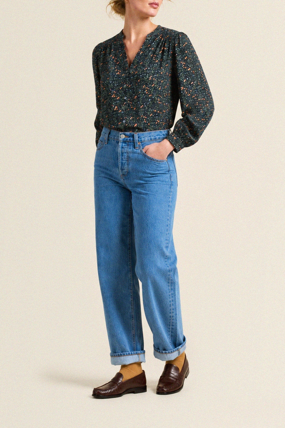 Trovata Pauline Blouse Marin Ditsy romantic printed top styled for rodeo weekends western fashion cowgirl