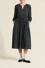 Trovata Sylvie Dress Marin Ditsy self fabric drawstring at the waist with hidden side seam pockets ranch wear