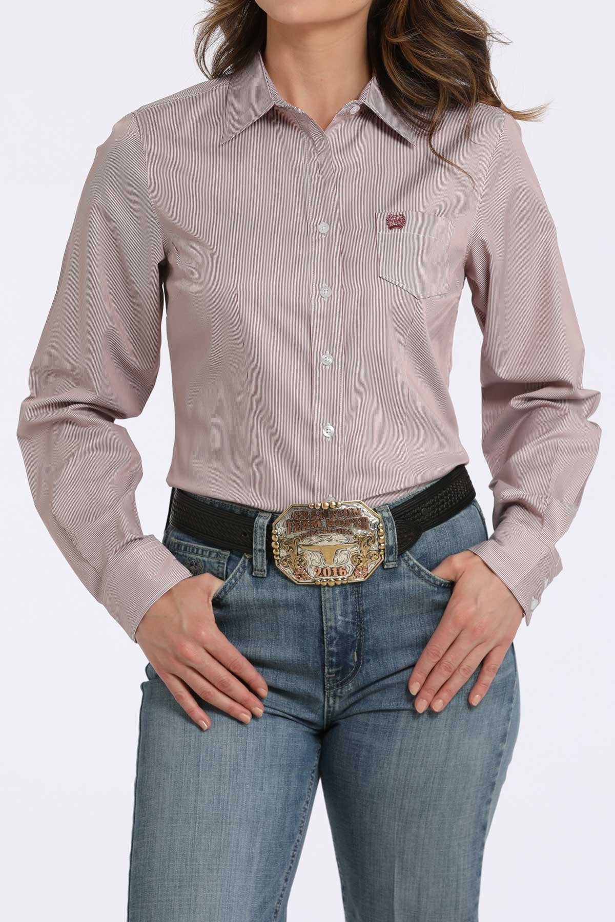 Cinch Womens Tencel Stripe Button Down Shirt free shipping womens long sleeve western rodeo shirt stripes boltranchstore.com