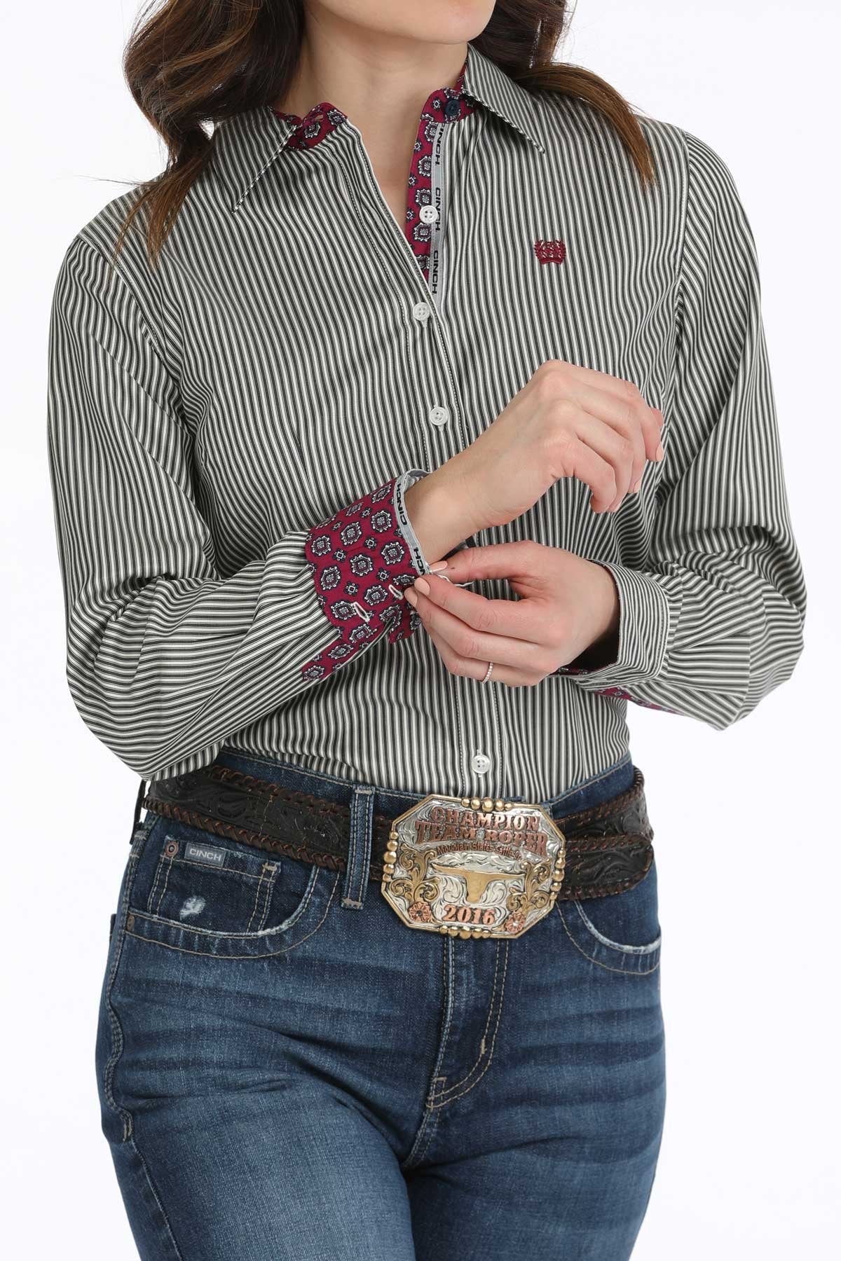 Cinch Womens L/S Stripe Button Down Shirt