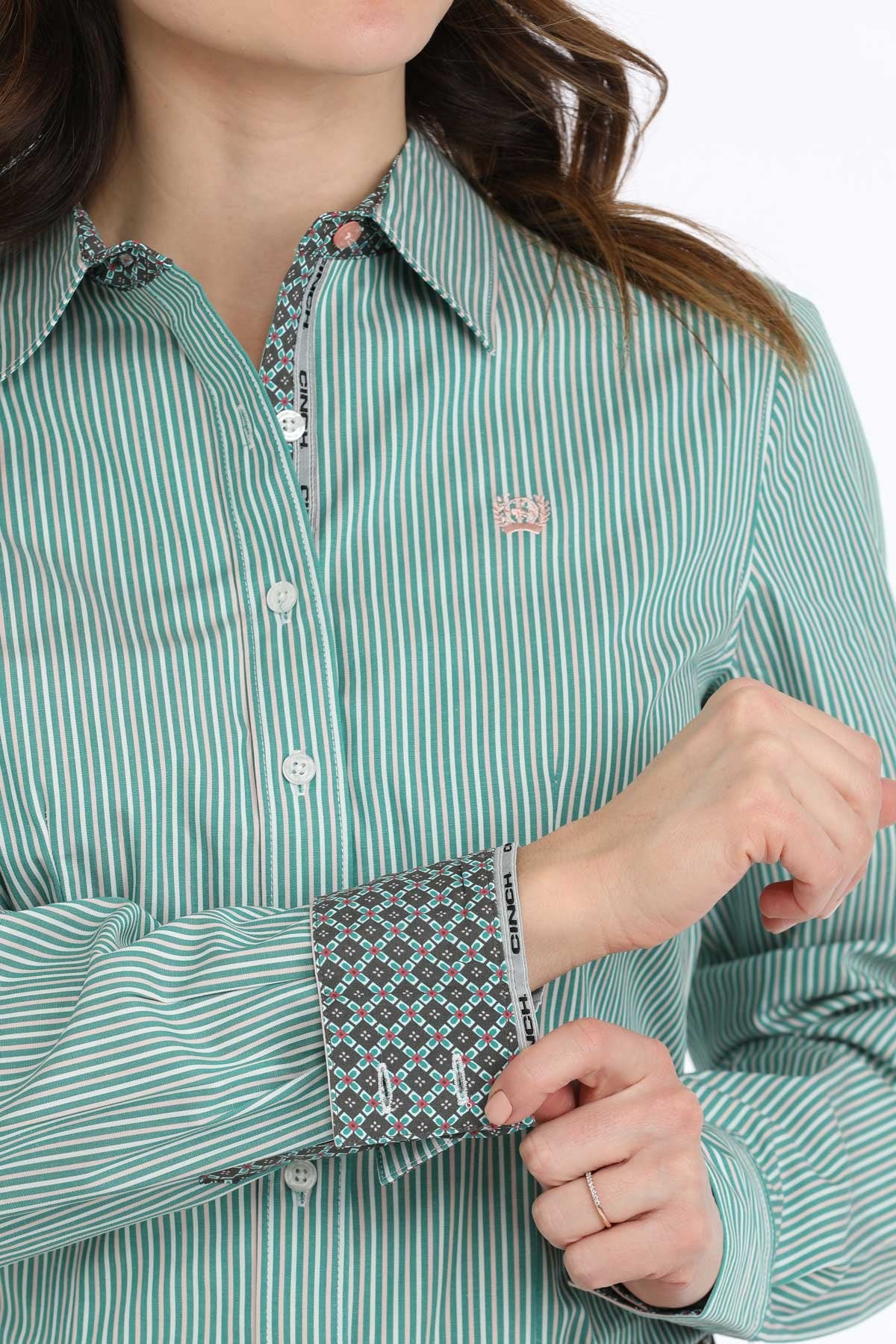Cinch Womens LS Strip Button-Down Shirt cuff