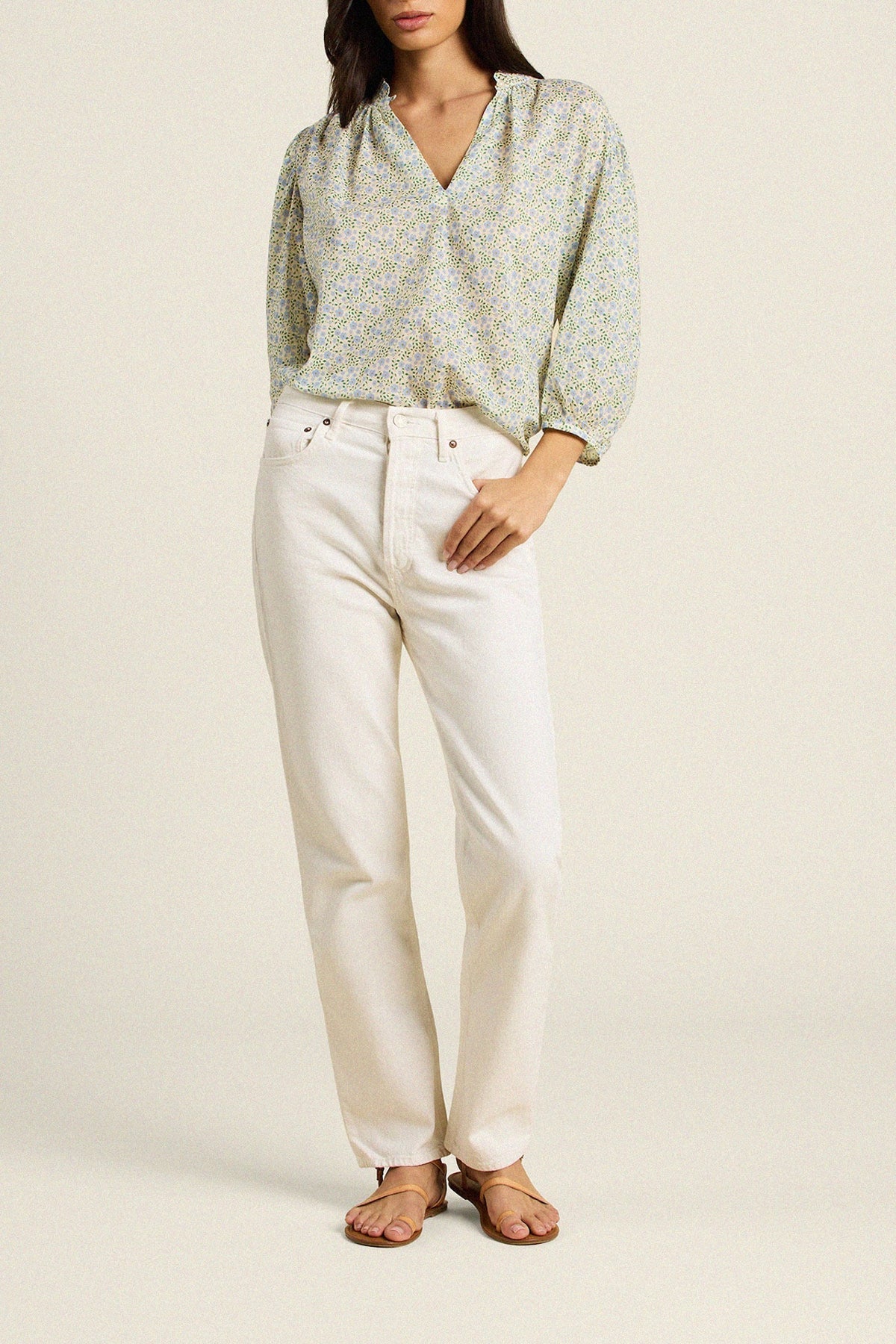 Orly Blouse Nantucket Ditsy at boltranchstore.com free shipping womens shirt floral shirt green and blue long sleeve  shirt v neck 