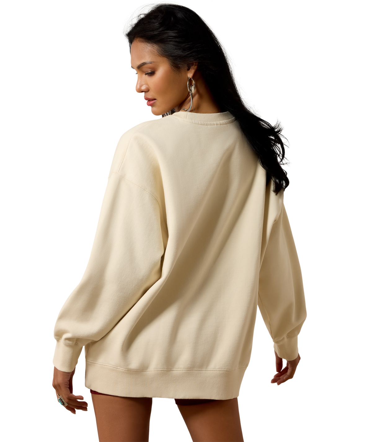 Ariat Womens Oversize Sweatshirt Parchment roomy oversized slouchy fit with dropped shoulders and ribbed cuffs and hem cowgirl style