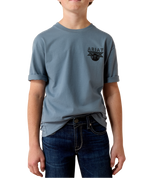 Ariat Boys Rope and Ride T Shirt Light Denim light denim blue cotton graphic tee for boys kids western clothing Utah SKU 10080600