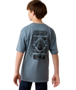 Ariat Boys Rope and Ride T Shirt Light Denim rodeo themed back print with Ariat lettering and horse and rider artwork ranch wear