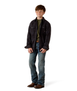 Ariat Boys Retro Shirt Jacket Charcoal Plaid warm overshirt layer for chilly mornings and rodeo days Park City