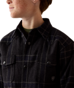 Ariat Boys Retro Shirt Jacket Charcoal Plaid bull horn snap front closure and snap cuffs ranch wear