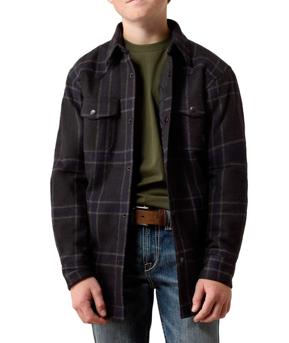 Ariat Boys Retro Shirt Jacket Charcoal Plaid charcoal plaid polyester shirt jacket kids western clothing Utah SKU 10080730