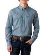 Ariat Mens Pheonix Fitted Snap Shirt Majolica Blue Leaf Print majolica blue leaf print western snap shirt in 100 percent cotton mens western clothing Utah SKU 10080597