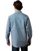 Ariat Mens Pheonix Fitted Snap Shirt Majolica Blue Leaf Print slim fitted silhouette with extra length in the body and sleeves ranch wear