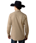 Ariat Mens Wrinkle Free Rip Classic Fit Snap Shirt Antique Gold Geo Print classic fit with a generous body and extra sleeve length for arena work and ranch wear