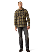 Ariat Mens Retro Hahn Fitted Snap Shirt Four Leaf Clover Plaid everyday long sleeve plaid shirt paired with jeans and boots for rodeo weekends in Kamas