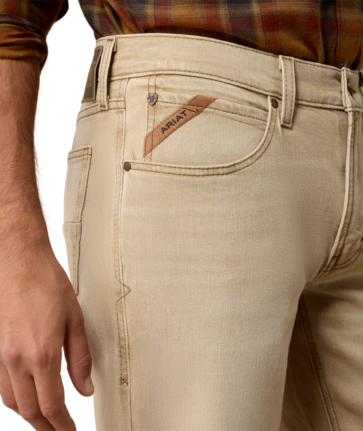 Ariat Mens M4 Relaxed Grizzly Boot Cut Jeans Loop Lock back belt loop and heavy duty zipper hardware ranch wear