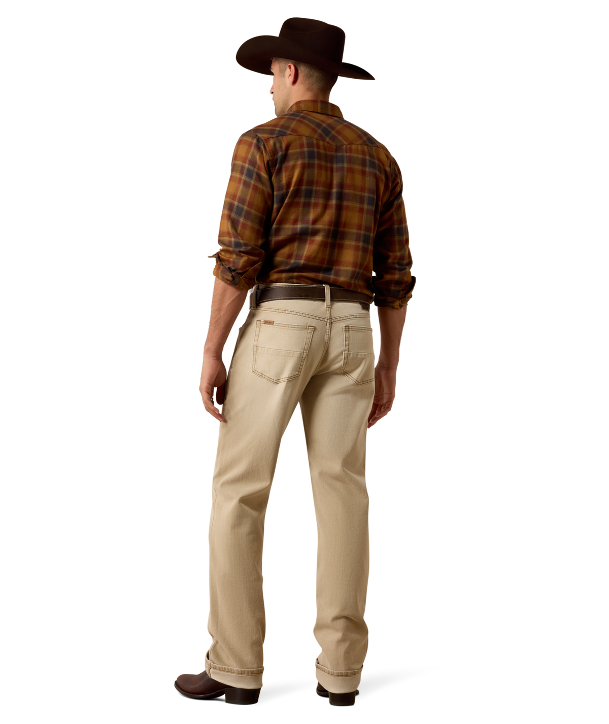 Ariat Mens M4 Relaxed Grizzly Boot Cut Jeans relaxed through the waist hip and thigh with a mid rise cowboy fit
