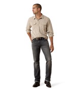 Ariat Mens Retro Handorf Corduroy Fitted Snap Shirt Sand neutral corduroy layer for fall with dark denim and boots western fashion Kamas