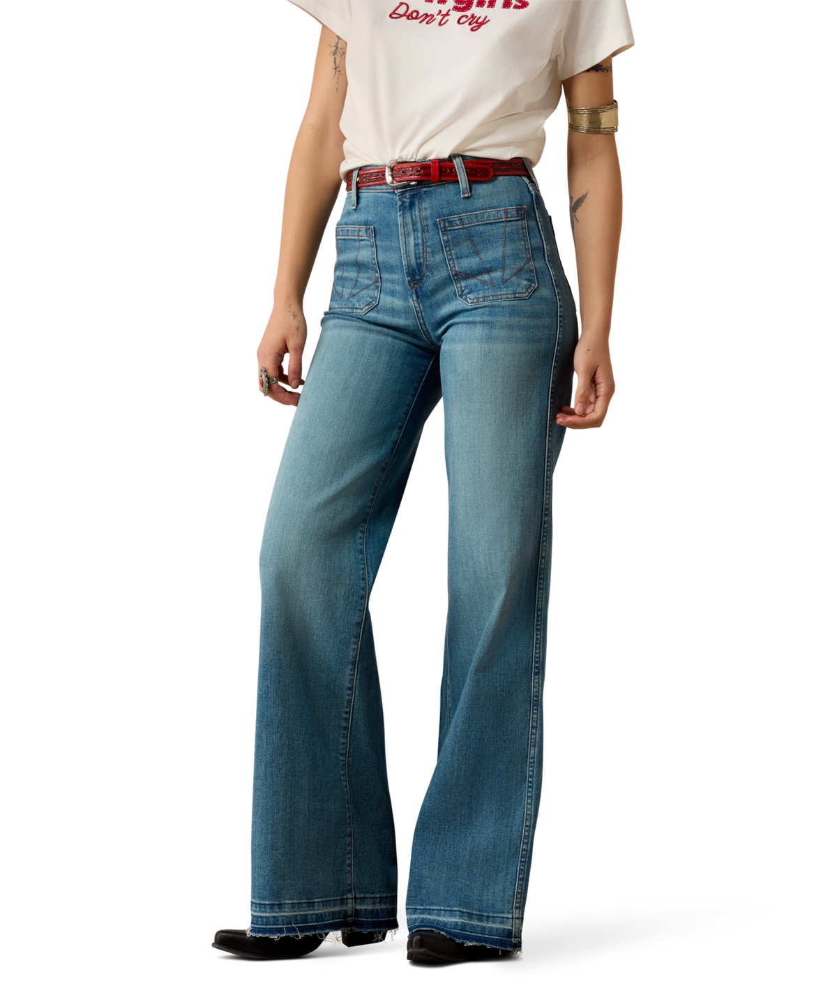 Ariat Womens Ultra High Rise Mavis Wide Leg Jeans Delaware blue stretch denim wide leg jean womens western boutique Utah SKU 10080875