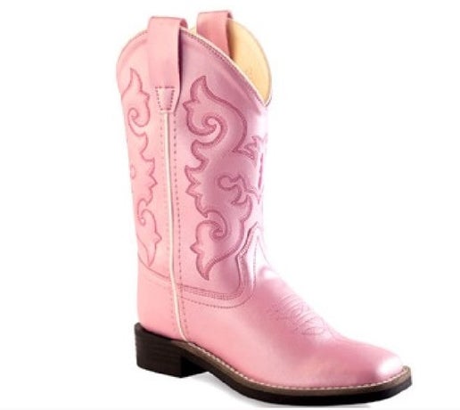 Old West Pink Fancy Stitched Cowboy Boots