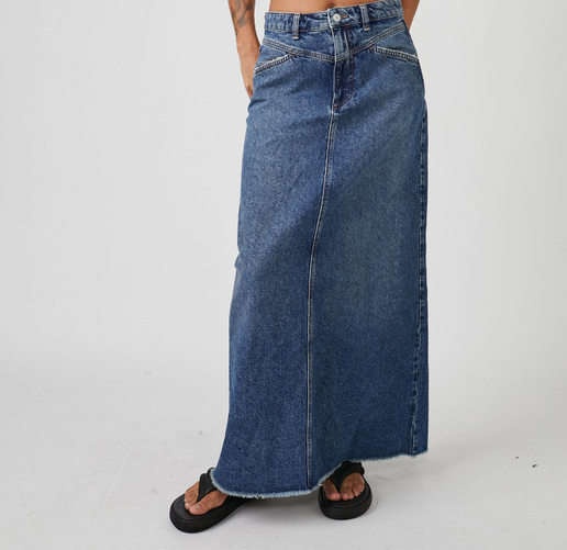 Free People Come As You Are Denim Maxi Skirt