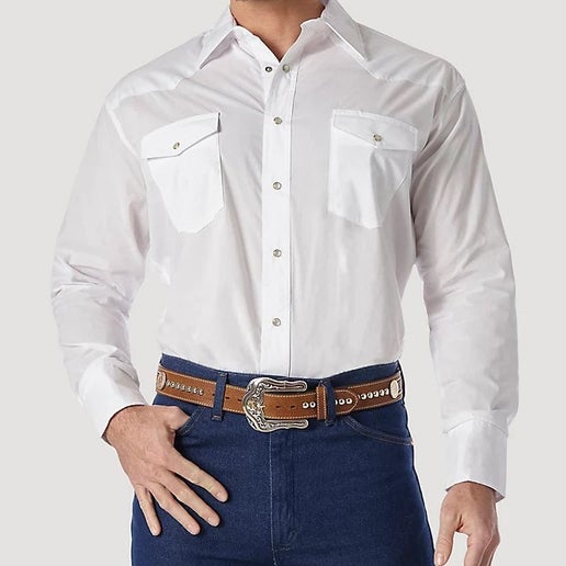 Wrangler Mens LS Western Snap Shirt - White