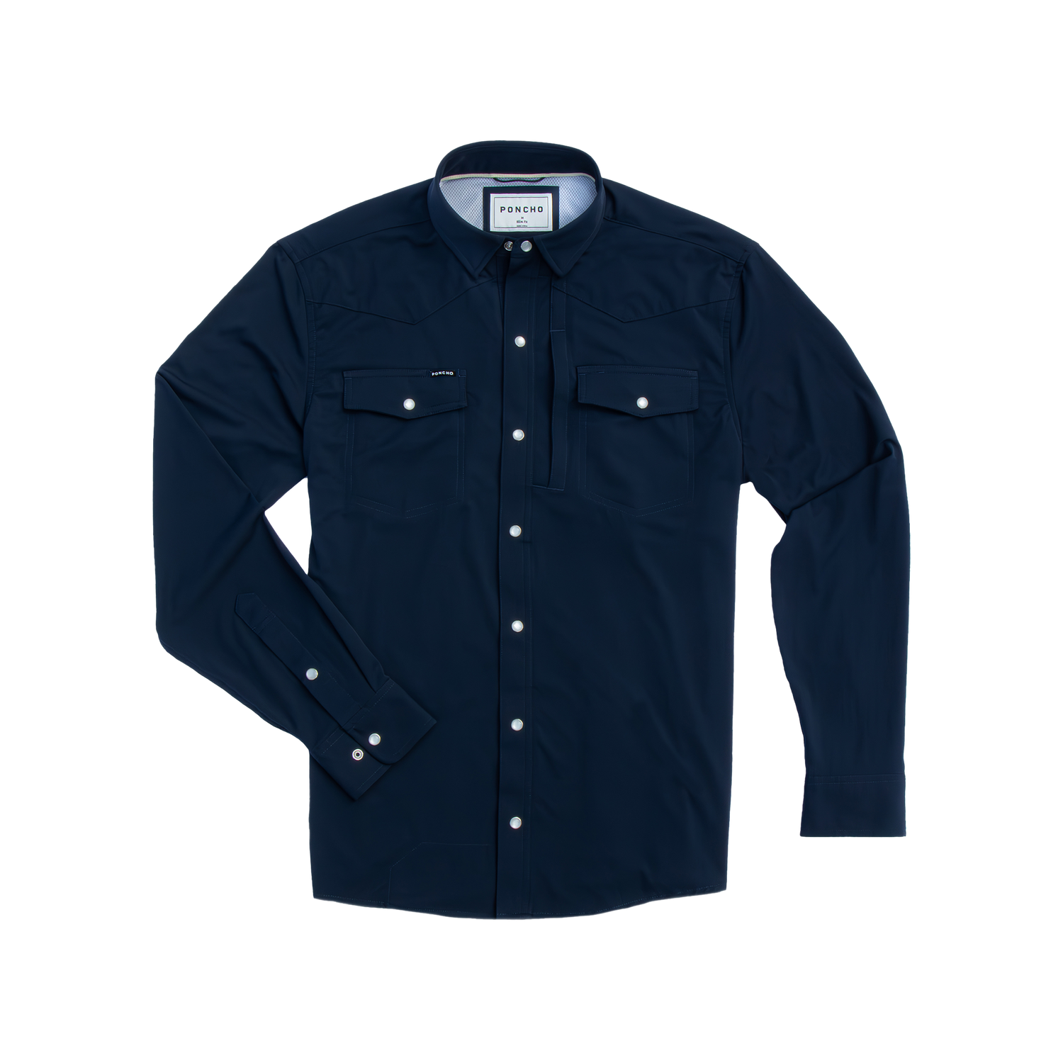 navy blue shirt long sleeve pearl snap button down collar western two pockets The Pacifico from Poncho Outdoors at boltranchstore.com