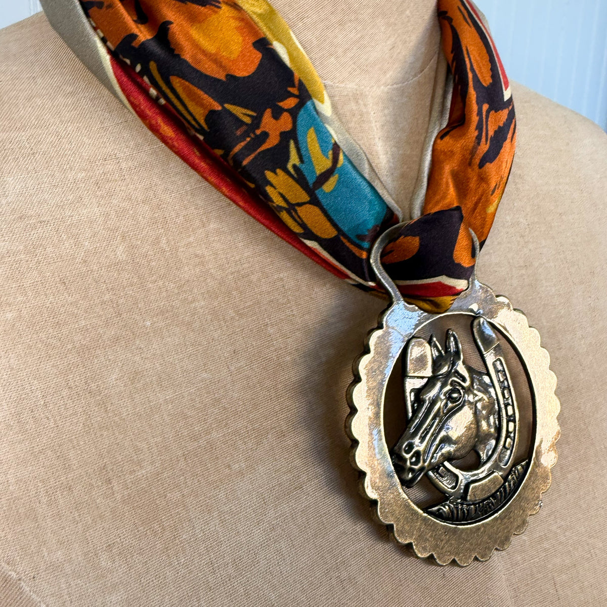 Fringe Slide Harnessed Lucky Horse three and a quarter by four inch medallion size rodeo