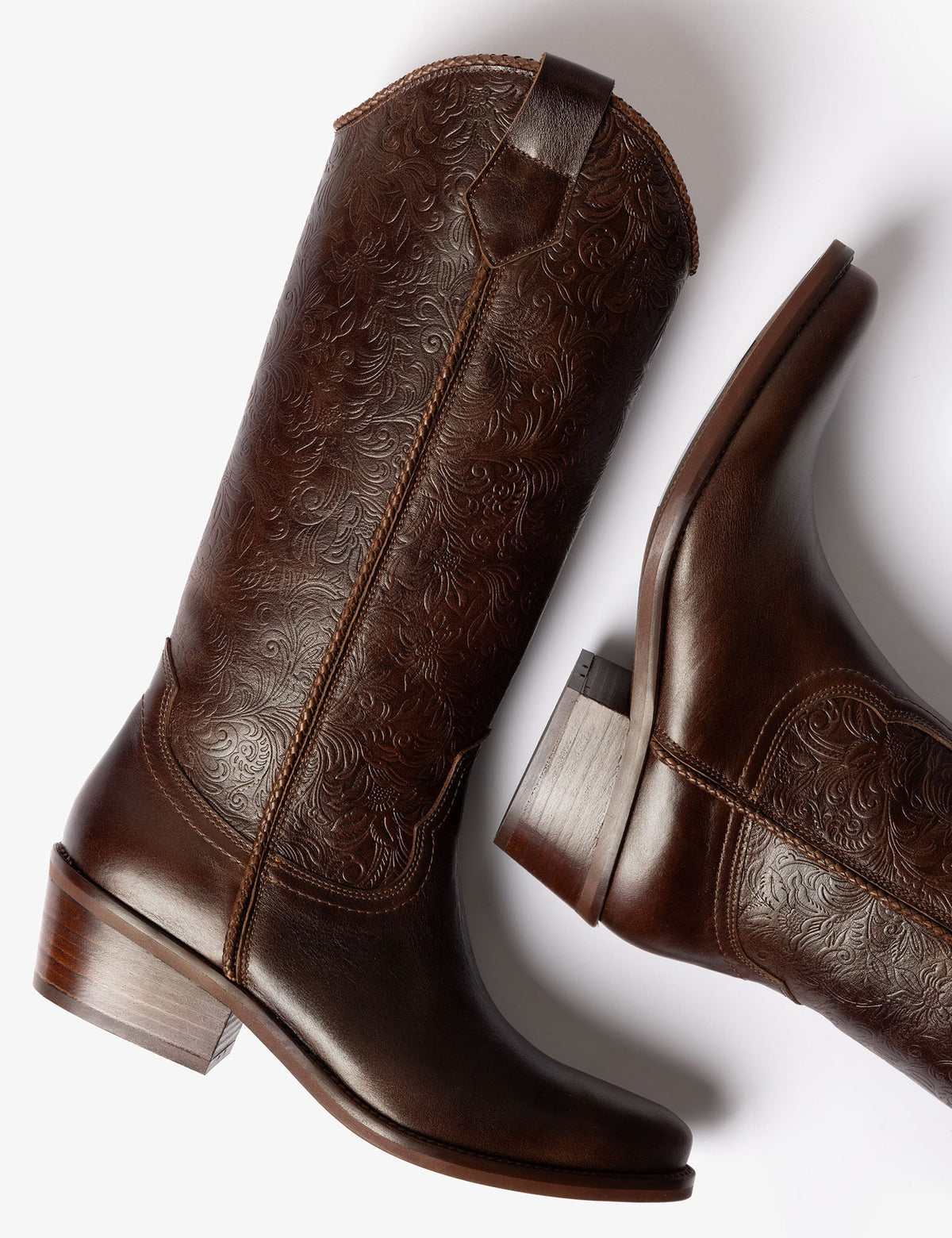 Penelope Chilvers Goldie Cordoban Leather Boot intricate tooled pattern inspired by Spanish craftsmanship