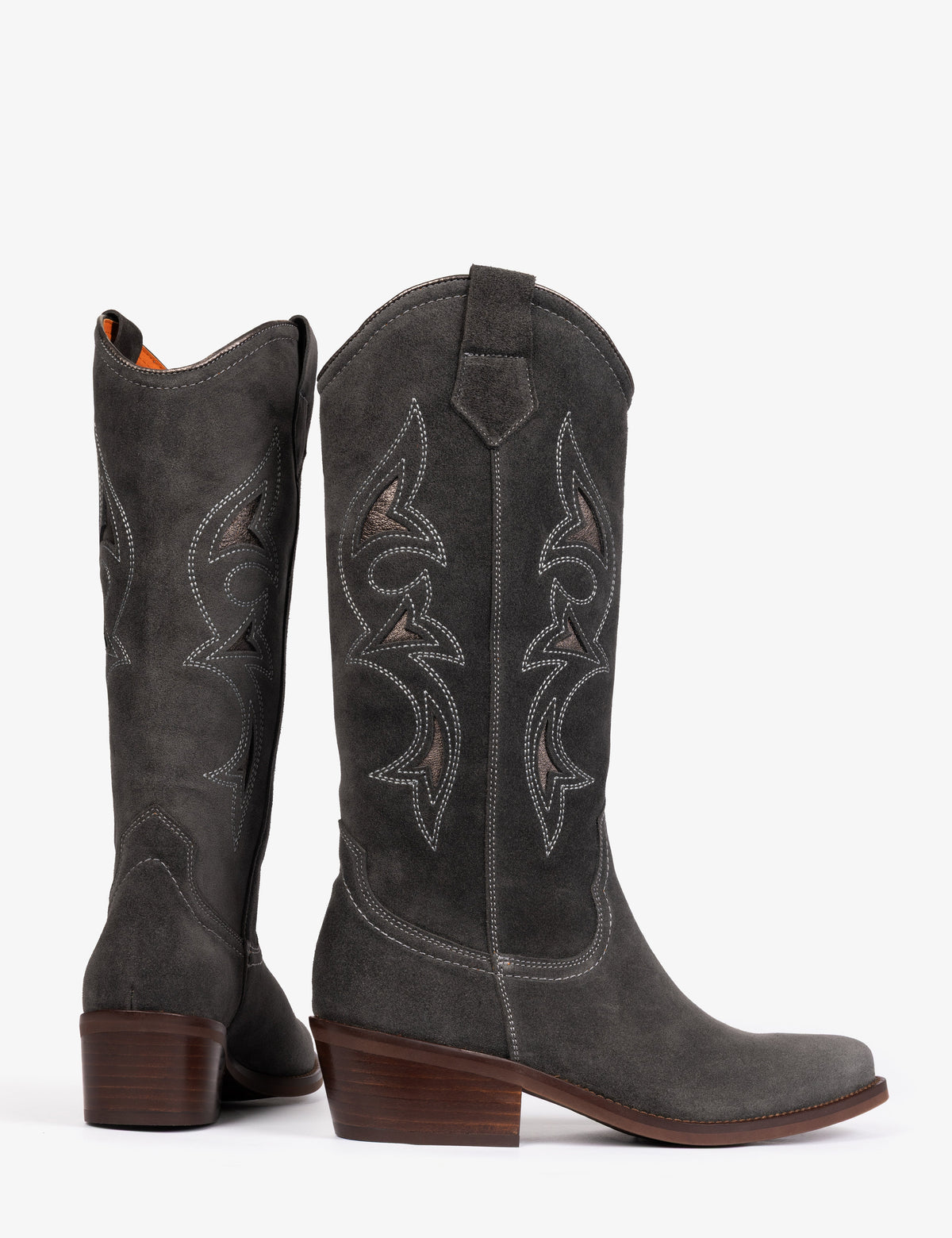 Penelope Chilvers Goldie Paloma Suede Boot pewter metallic underlay that catches the light