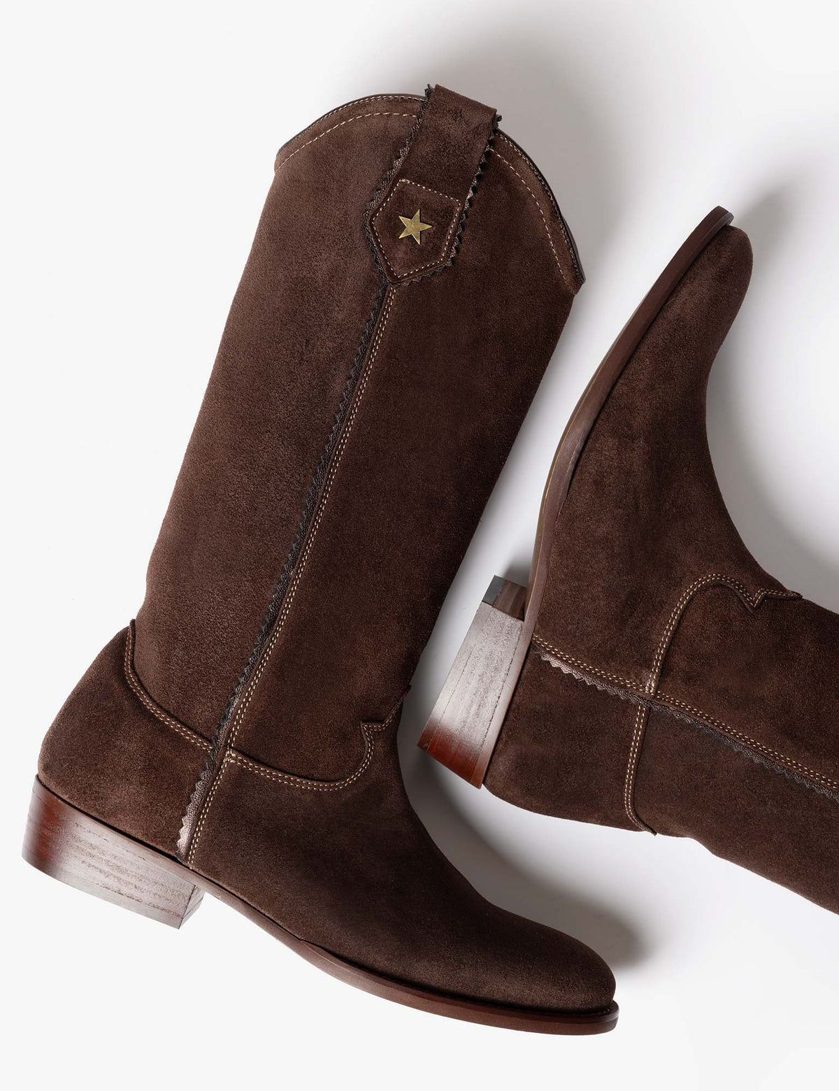 Penelope Chilvers Topanga Suede Boot subtle old gold star detailing on the shaft