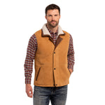 Madison Creek Outfitters Pitkin Sheepskin Vest Tan clean vest silhouette with stand collar built for layering ranch wear