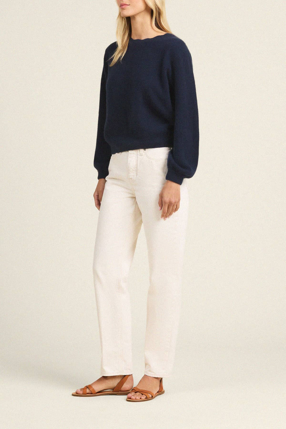 Trovata Kate Sweater Navy fine gauge cashmere knit with ribbed cuffs western fashion Kamas