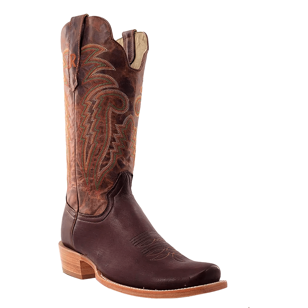 R Watson cowboy boot mens chocolate deer and desert meil cowhide green detailing boltranchstore.com